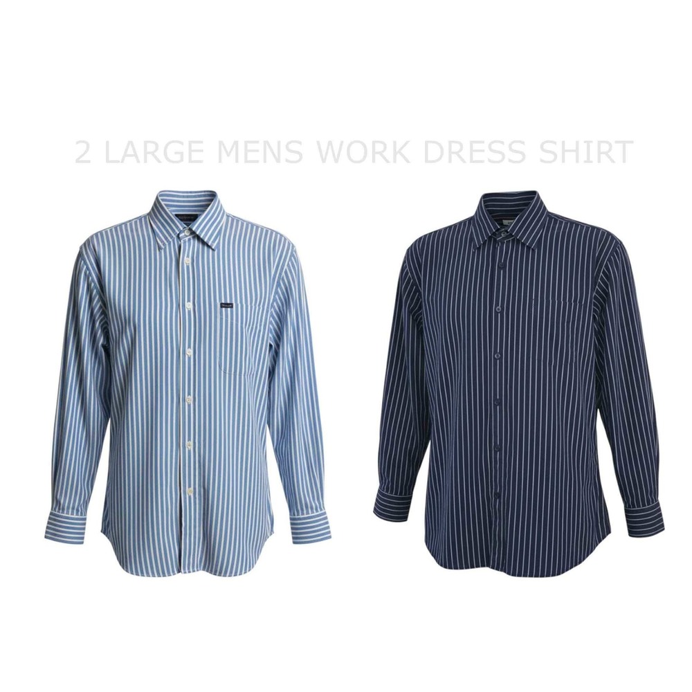 Façonnable Men's L Shirt Lot 2 Blue White Striped 100% Cotton Button "old money"